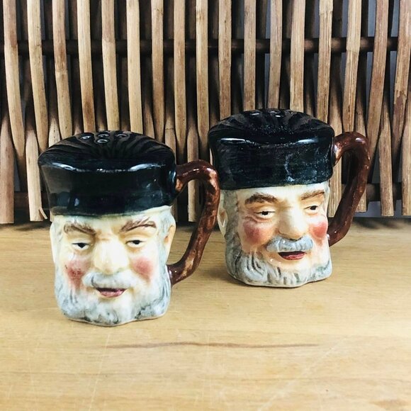 Vintage Toby Character Salt and Pepper Shakers Ceramic - Picture 1 of 7